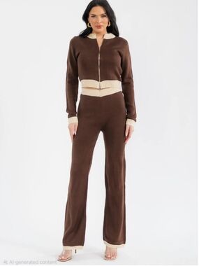 H101 NWT Hot & Delicious Knit Top & Pant Ribbed Lounge Set Casual Chic Sm/M M/Lg